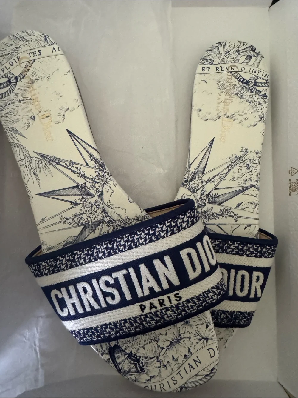 Dior Navy & White Logo Canvas Slide Sandals